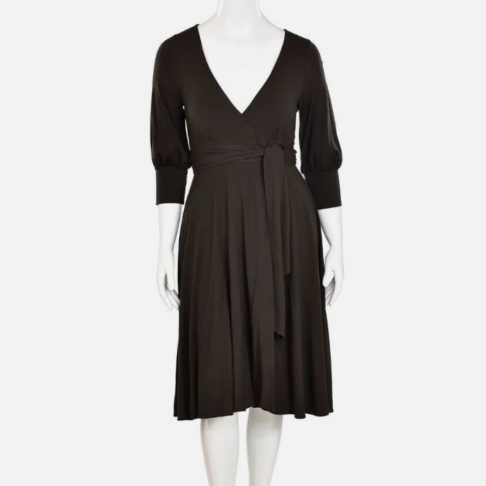 Theory Black Wrap Dress Ballet Style V- Neck 3/4 Poet Sleeve Jersey Knit Size S